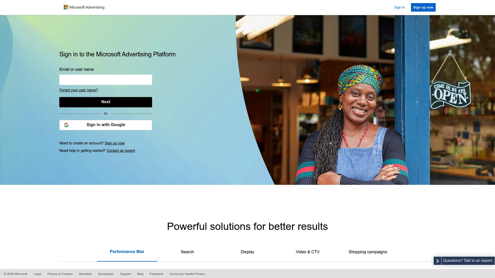 Microsoft Advertising dashboard interface