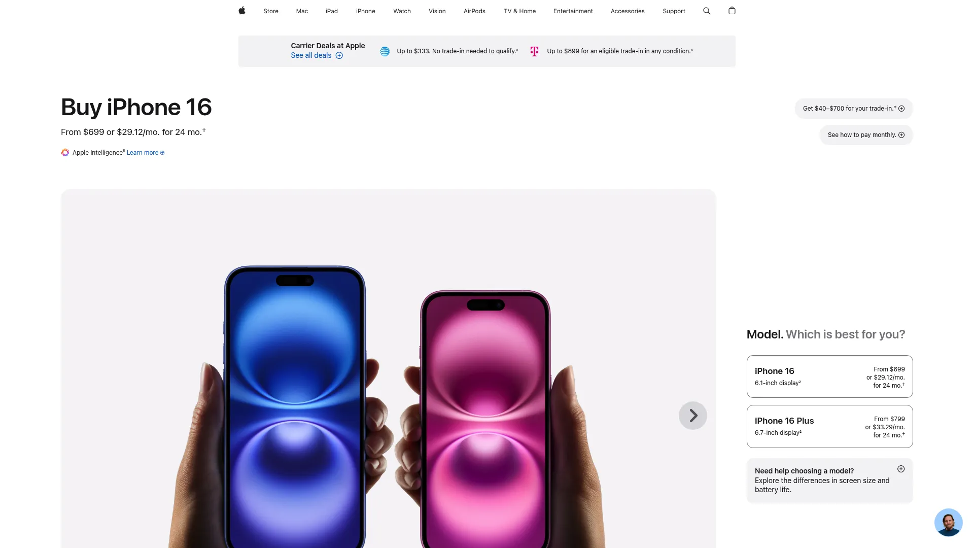 iPhone 16 showing Camera Control button and vertical camera layout