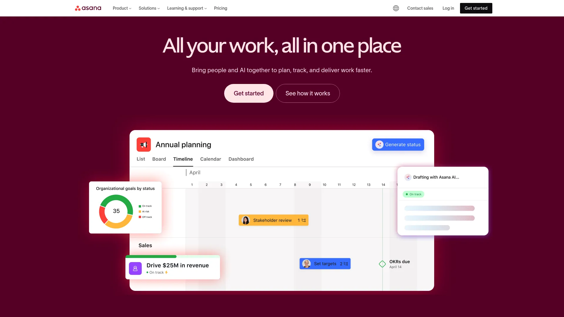 Asana project management dashboard