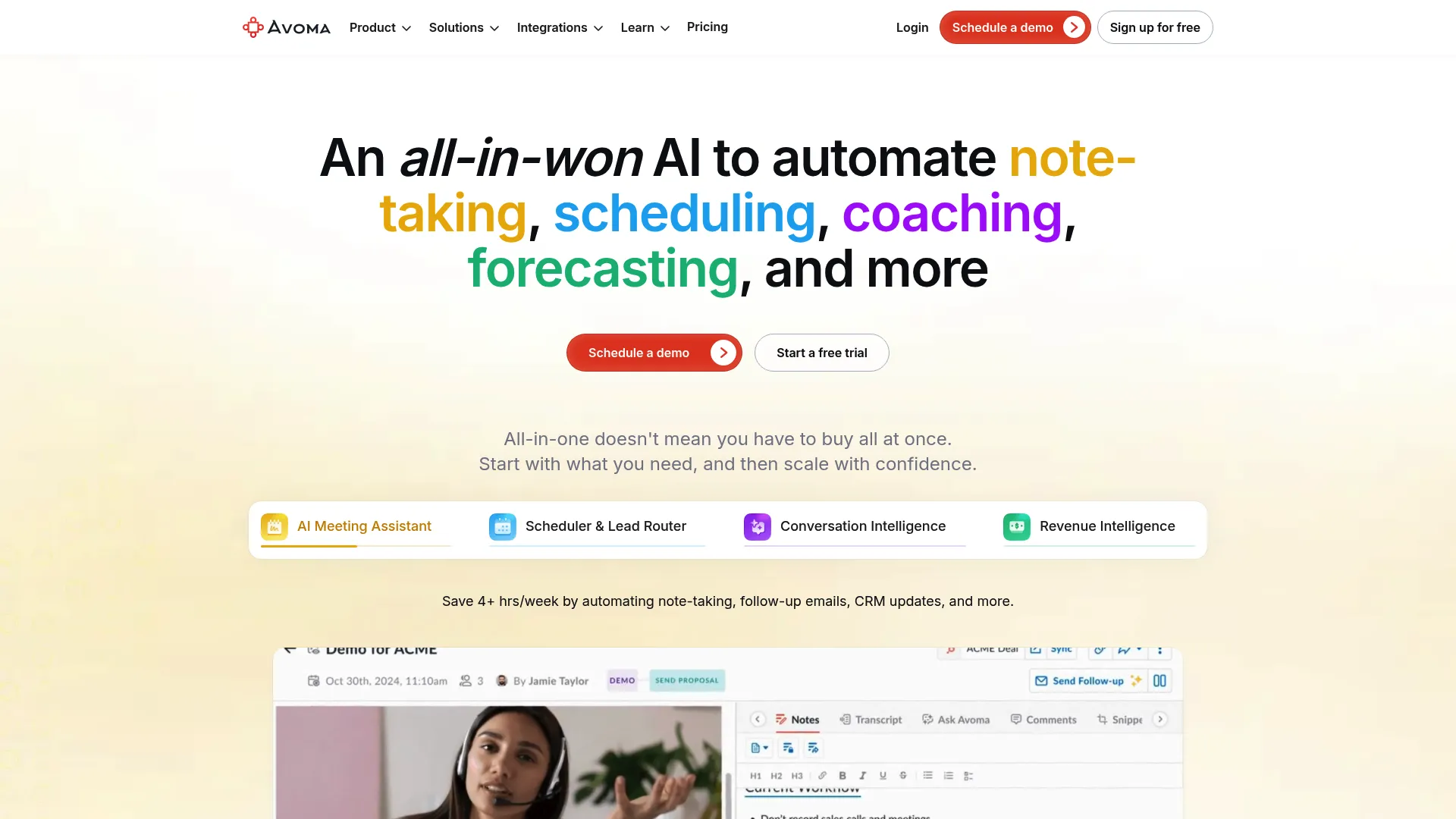 Avoma sales analytics dashboard