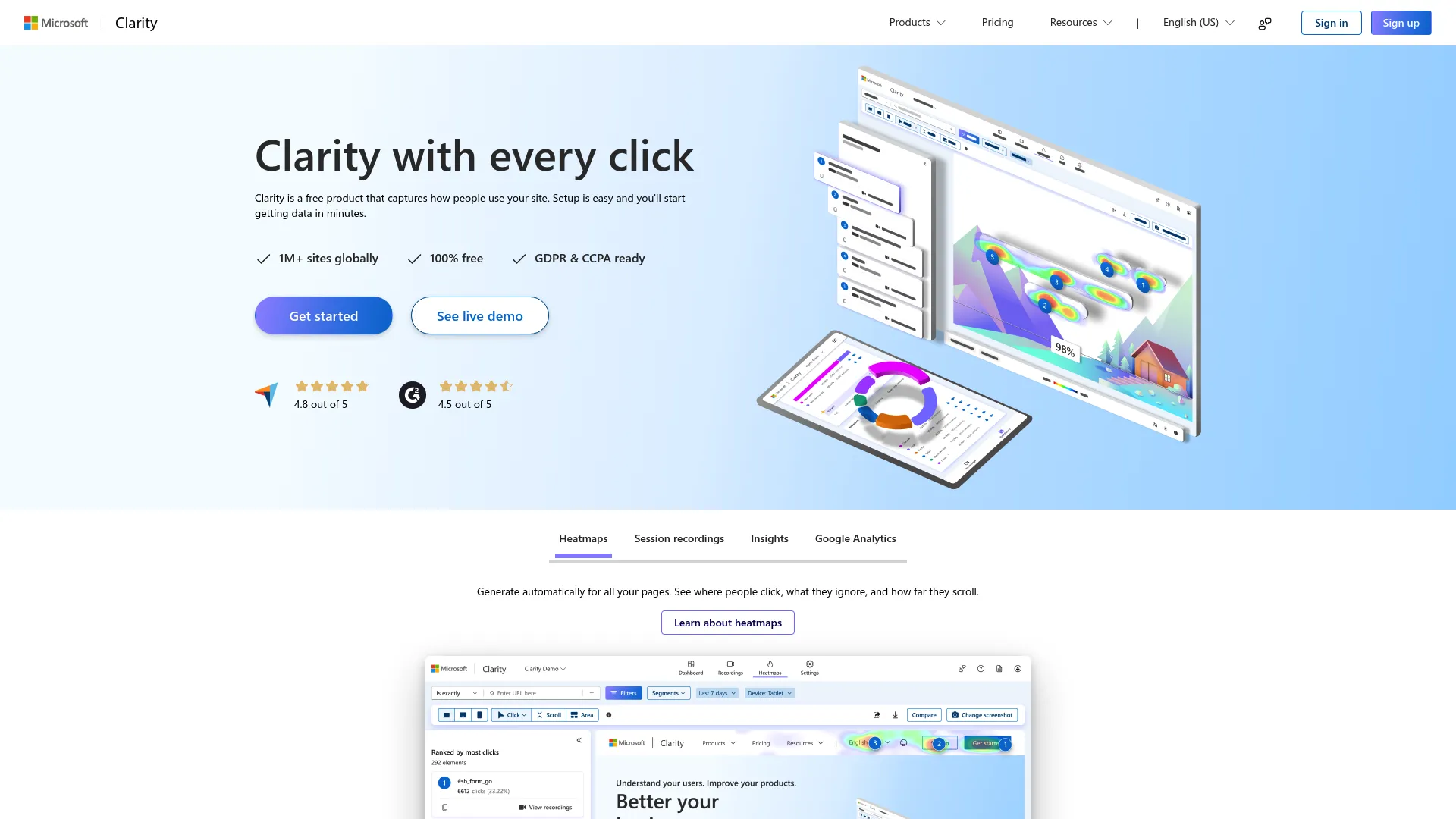 Microsoft Clarity behavioral analytics interface