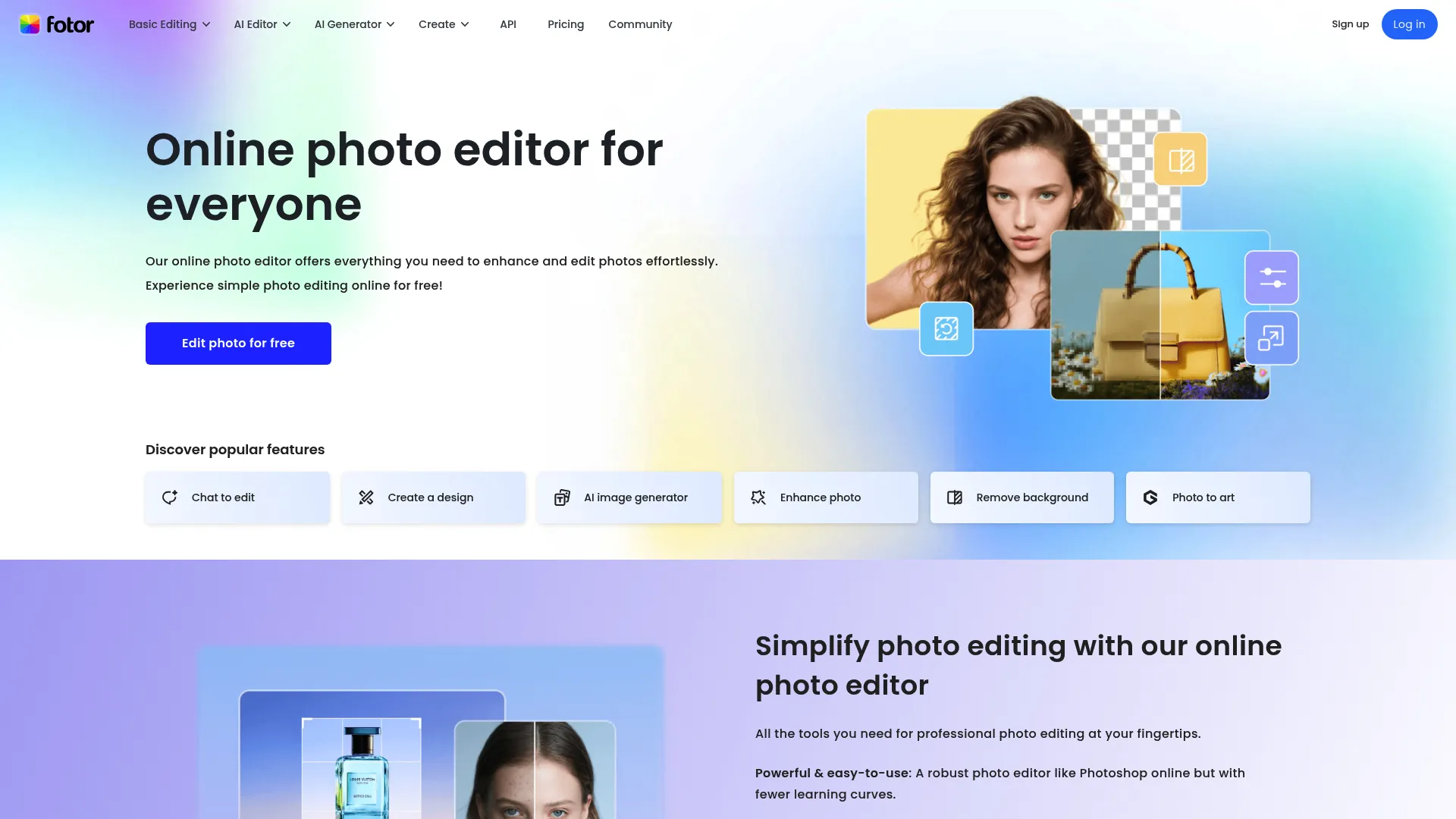 Fotor AI-powered photo editing and mockup creation interface