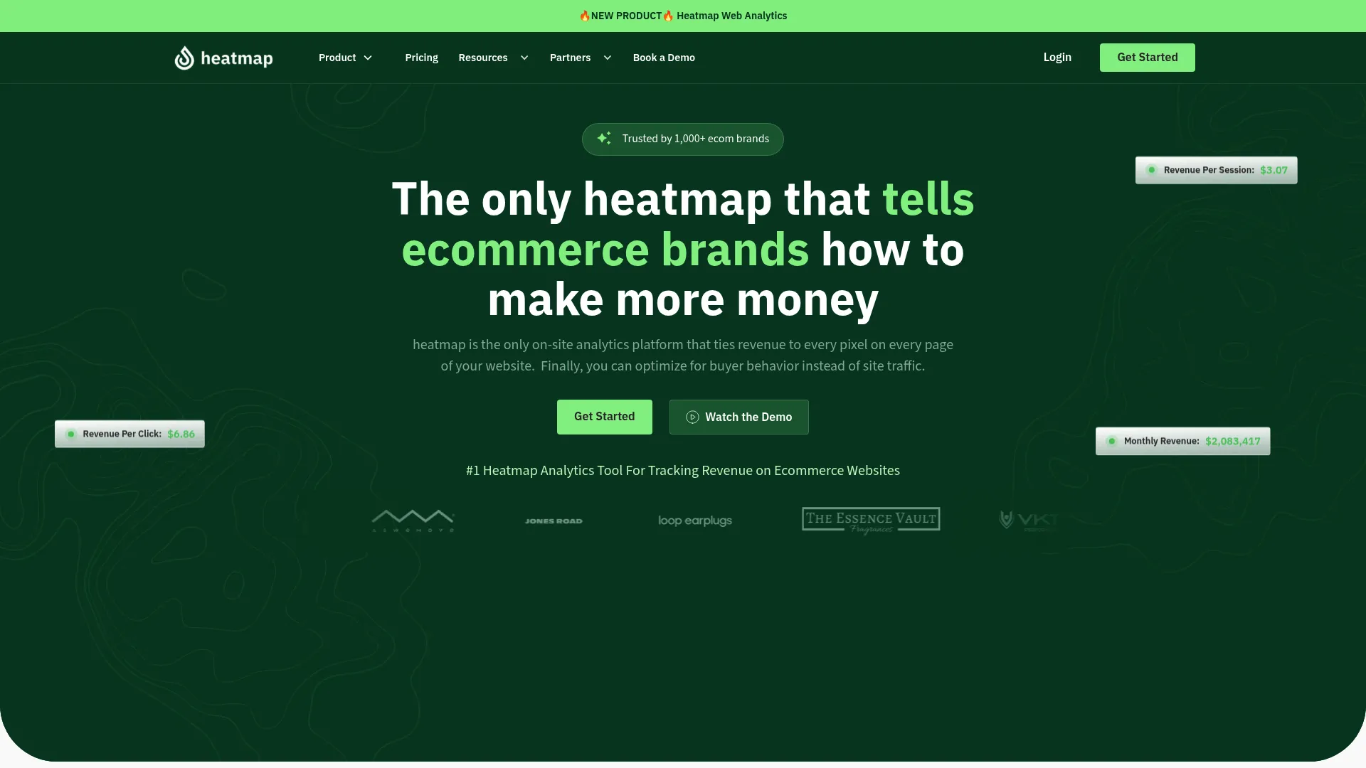 Heatmap.com revenue-focused analytics dashboard