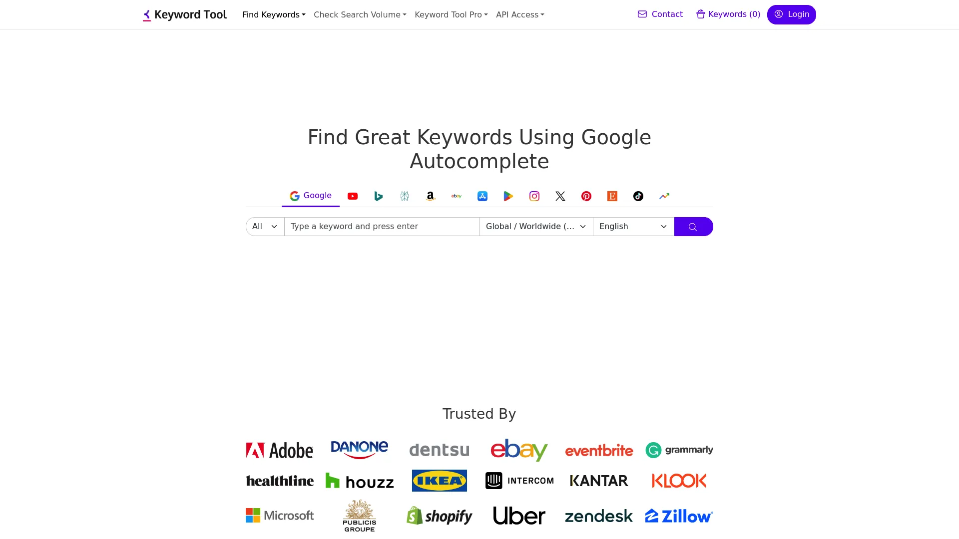 Keyword Tool multi-platform research interface