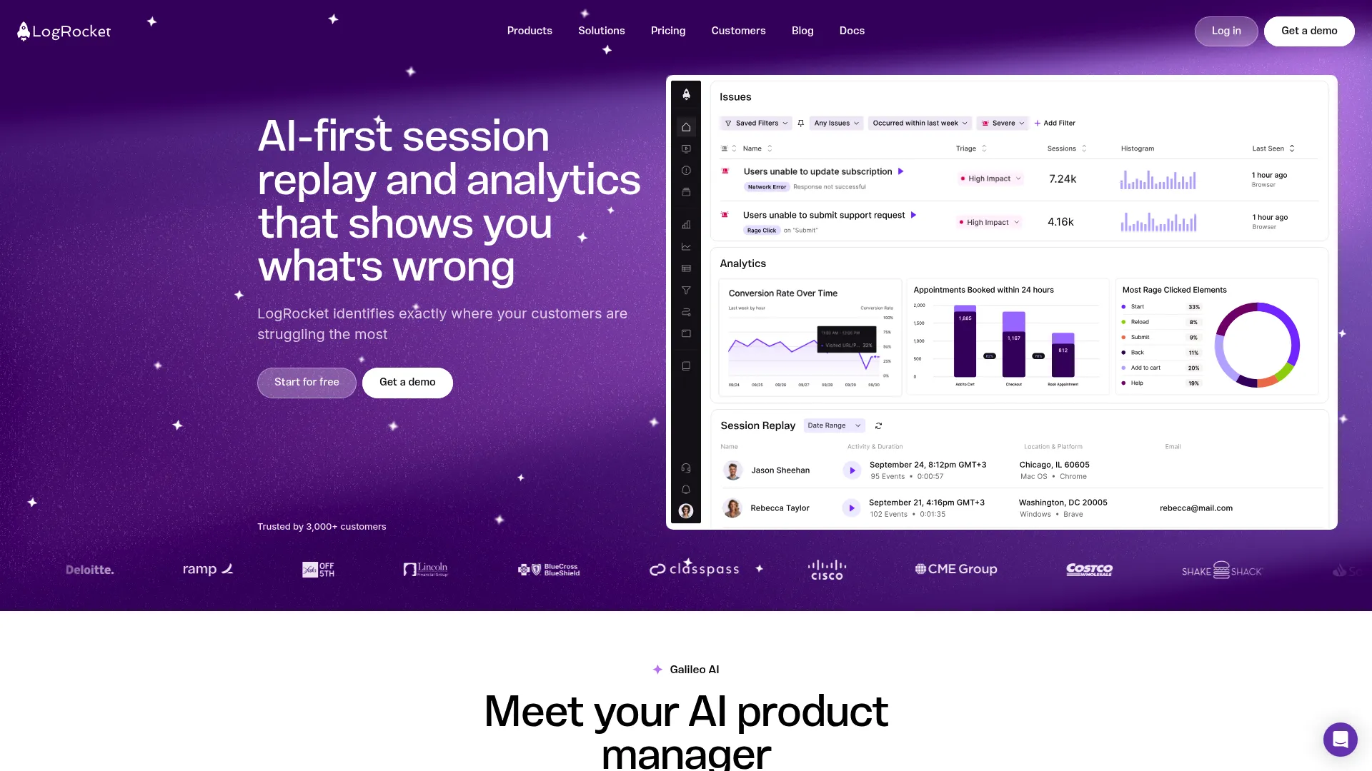LogRocket dashboard interface