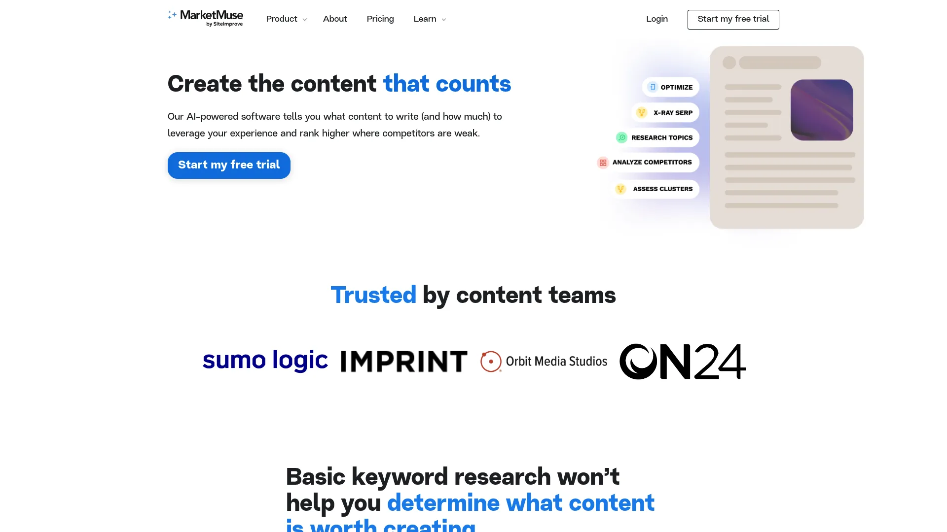 MarketMuse strategic content planning dashboard