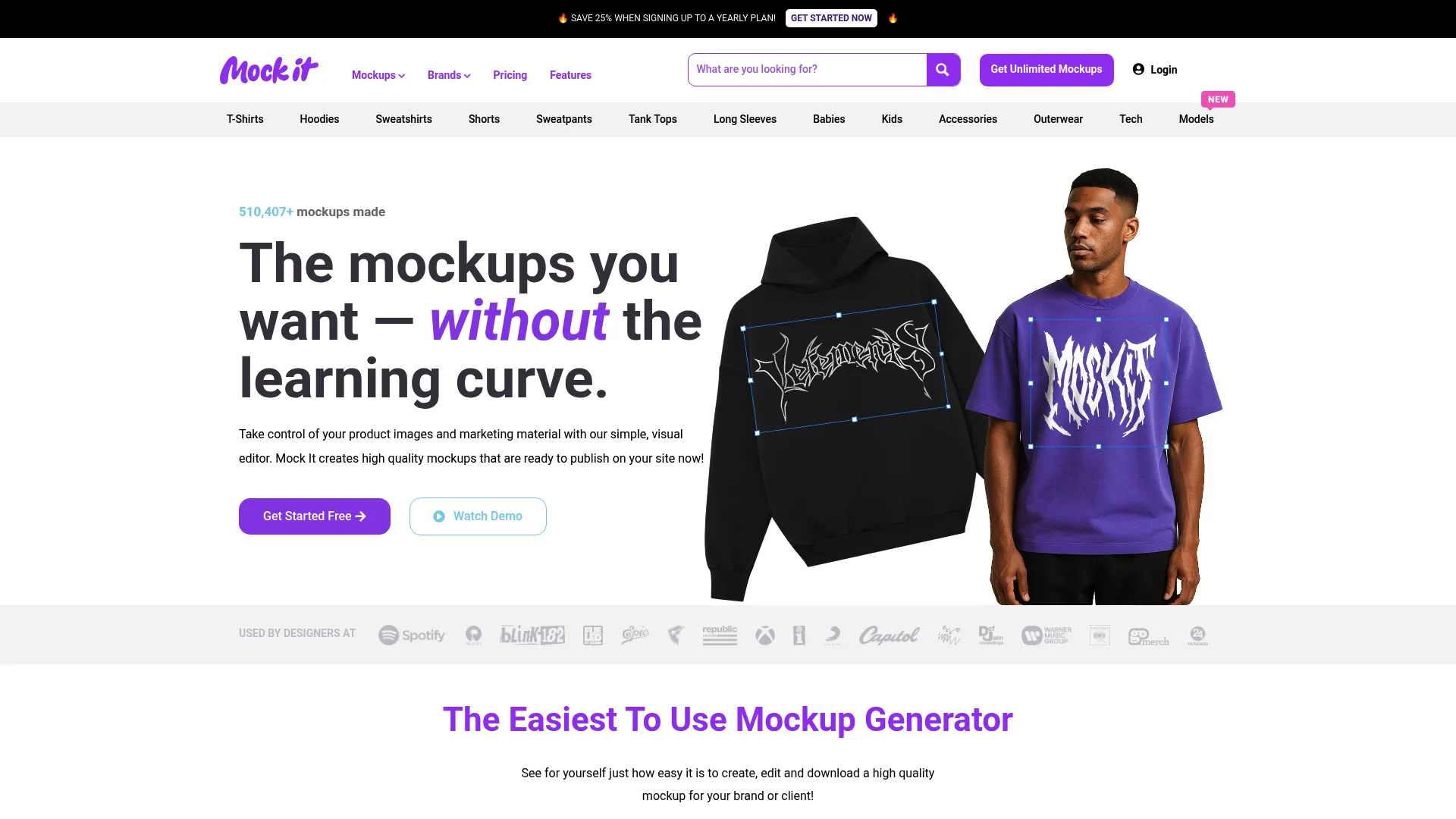 Mock It clothing mockup interface showing real branded garments