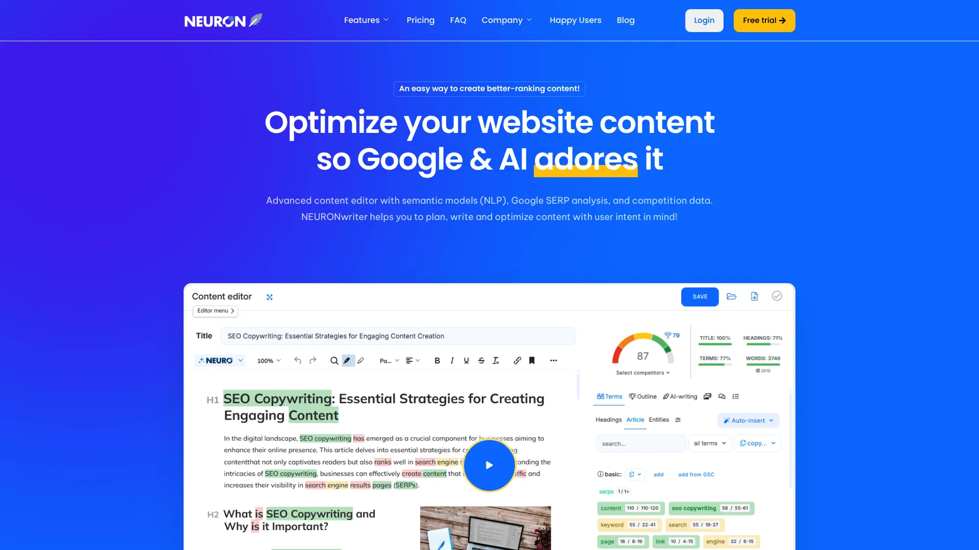 NeuronWriter affordable content optimization interface