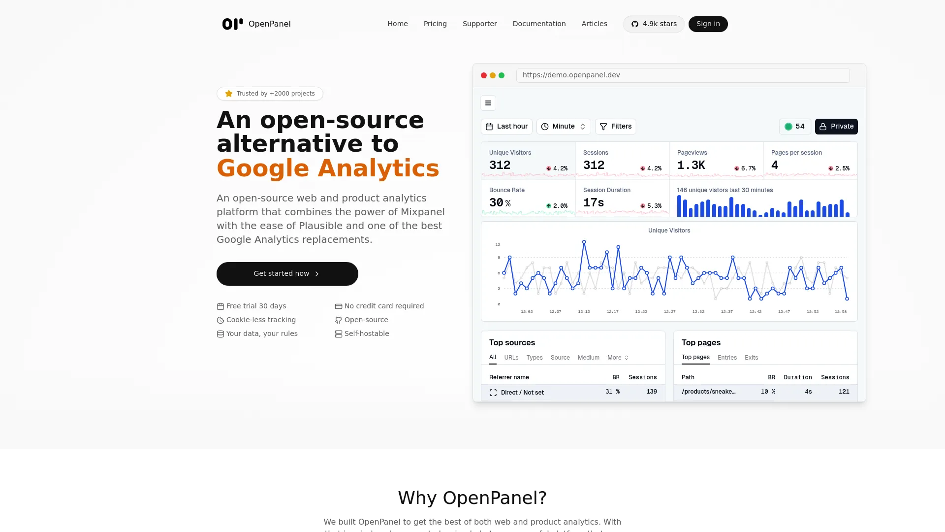 OpenPanel analytics dashboard interface