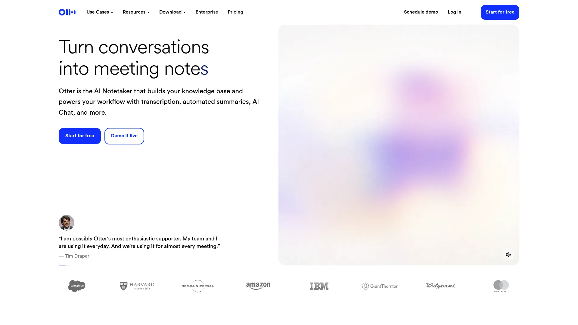 Otter.ai live transcription interface
