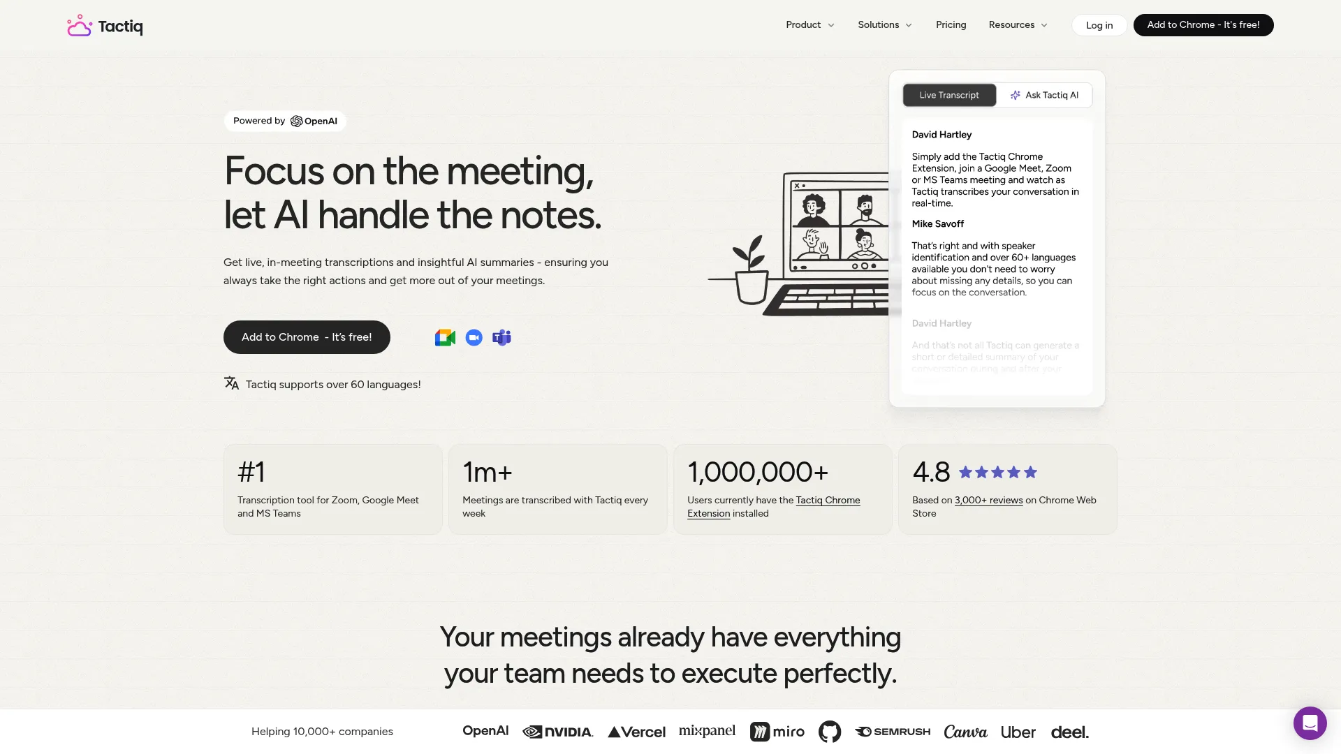 screenshot of tactiq.io interface