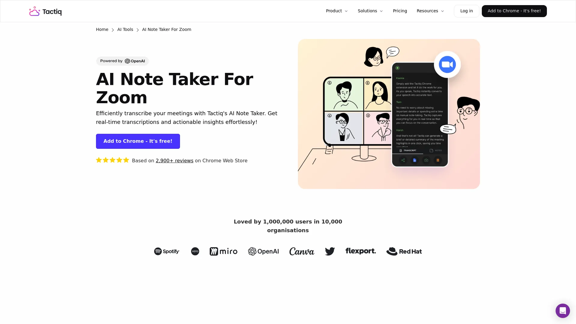 Tactiq real-time transcription interface showing live meeting notes - best known for real time simplicity in our list of note takers for zoom