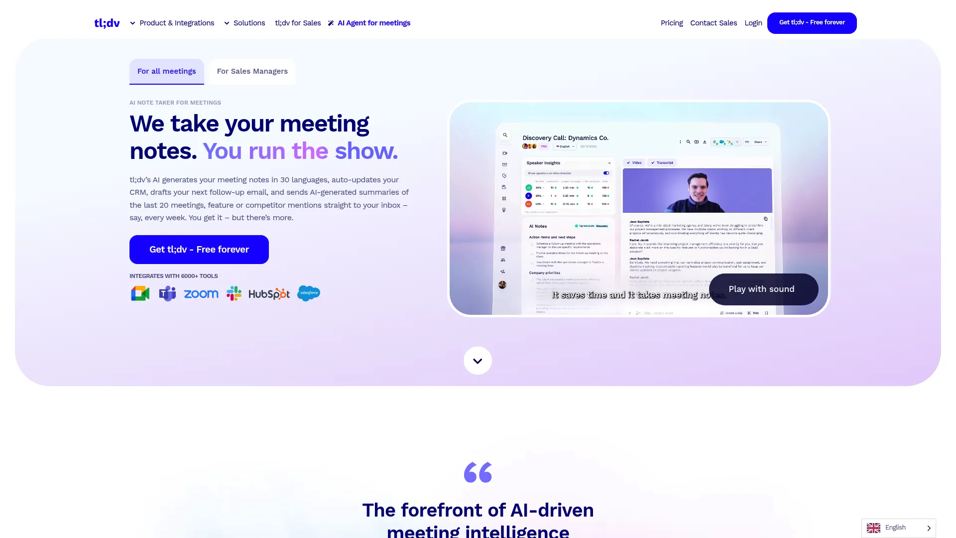 Screenshot of tldv.io AI-powered search interface