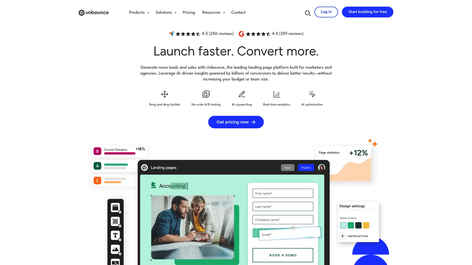 Unbounce AI optimization dashboard