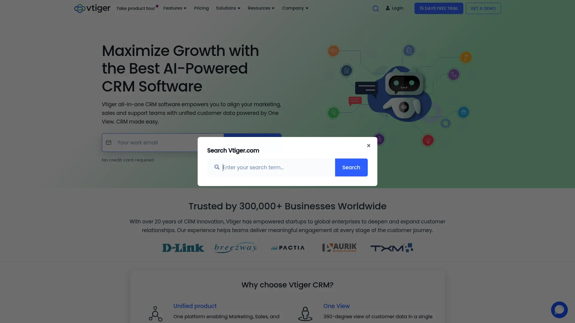 Vtiger CRM generous free plan interface