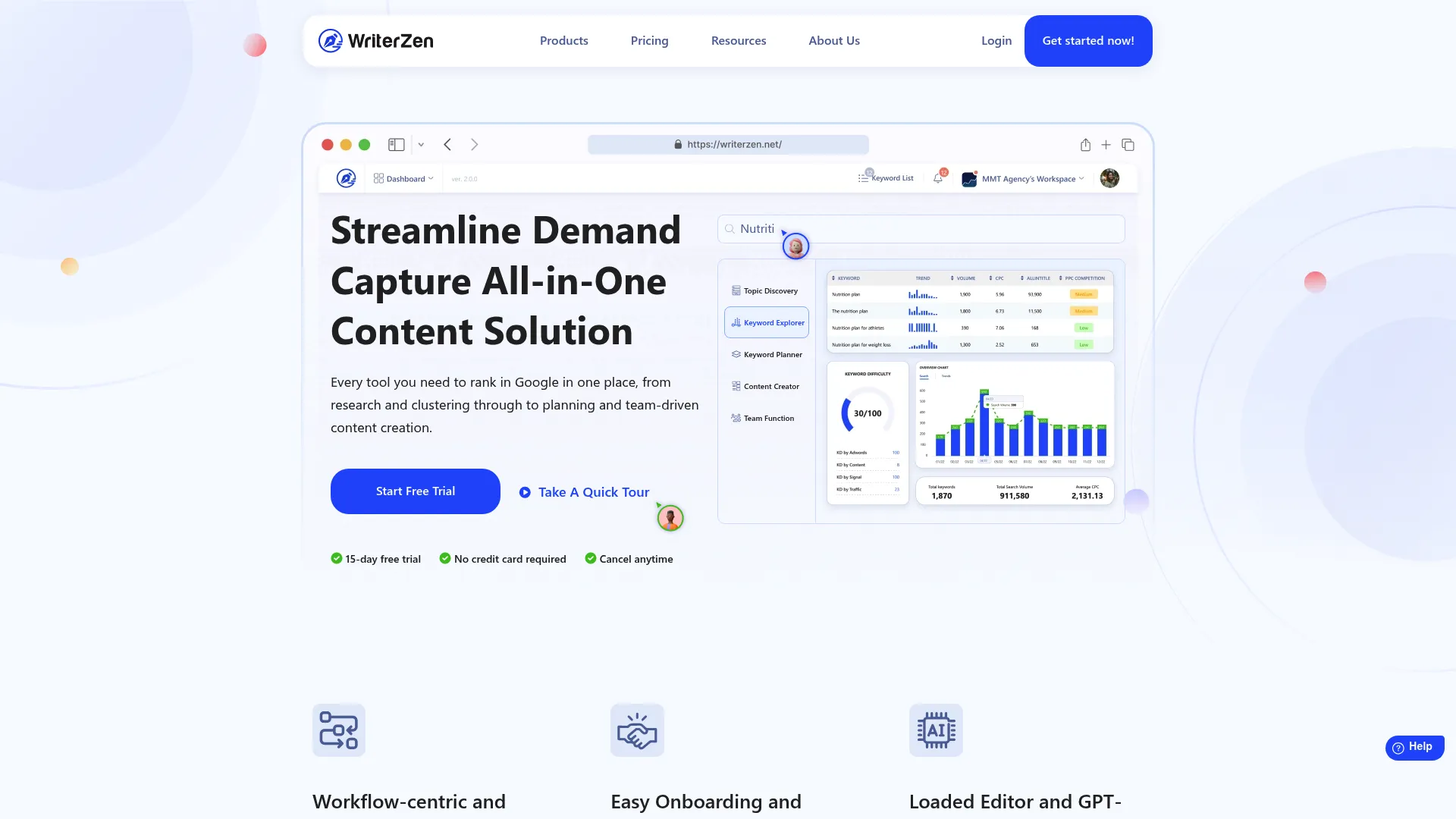 WriterZen keyword clustering interface