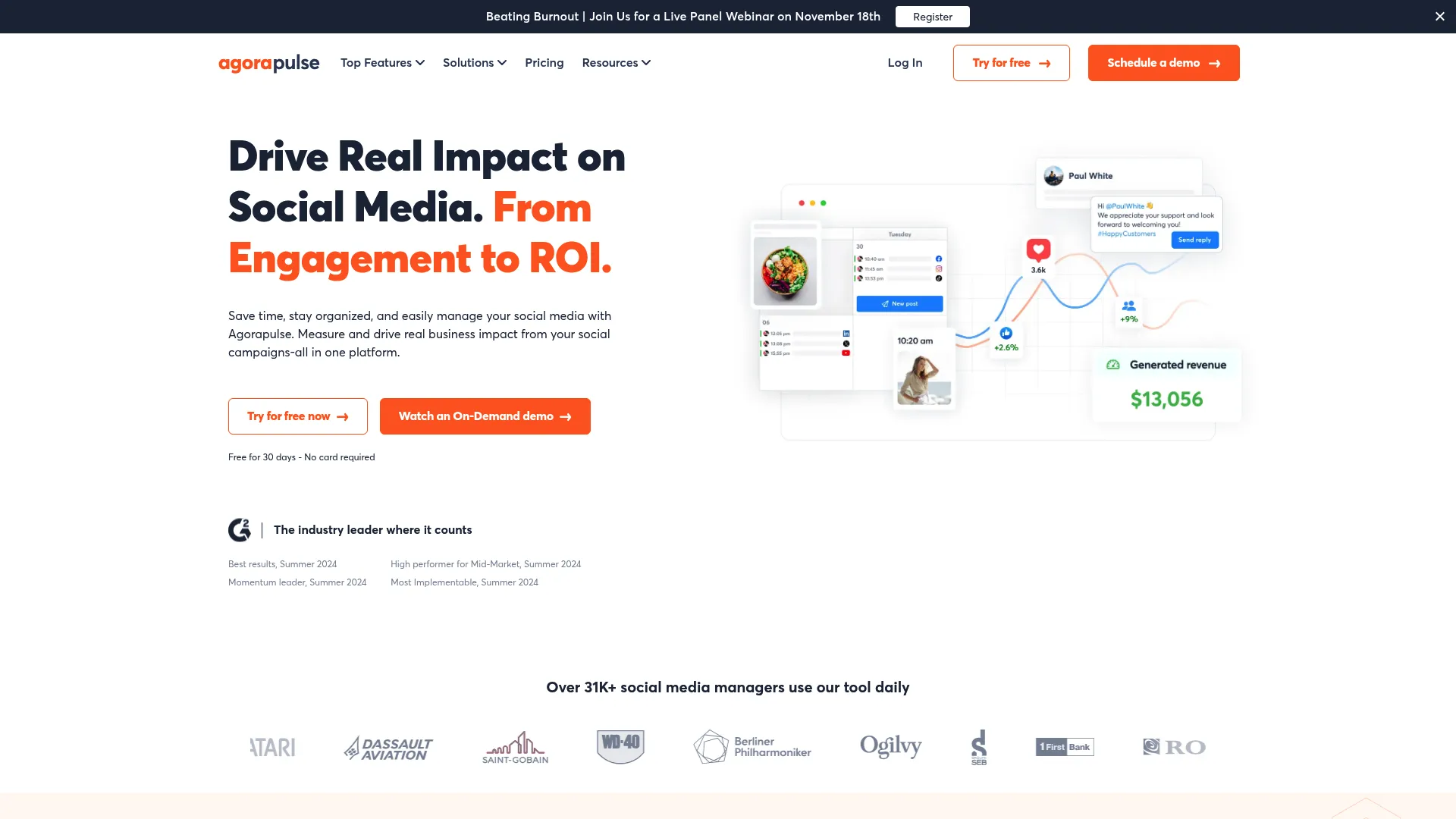 Agorapulse unified inbox and ROI tracking dashboard