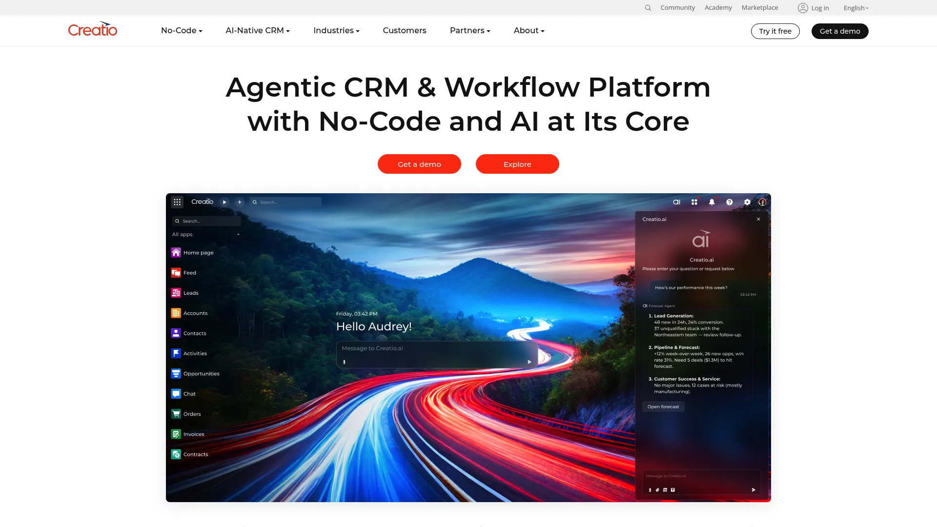 Creatio no-code CRM platform interface