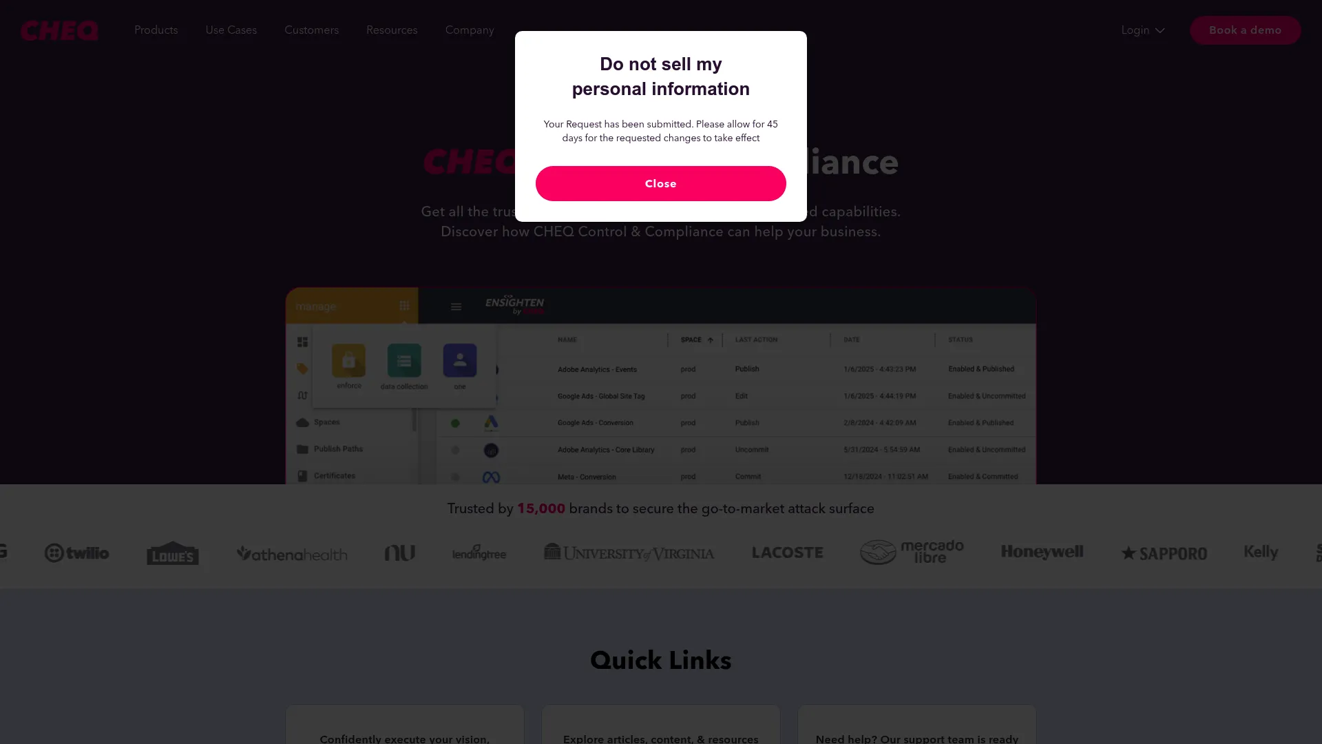 Ensighten Manage Security Dashboard