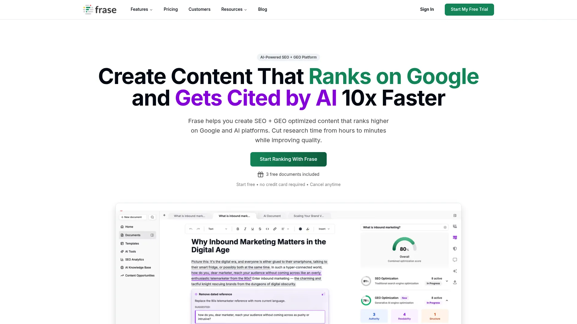 Frase content optimization and AI writing platform