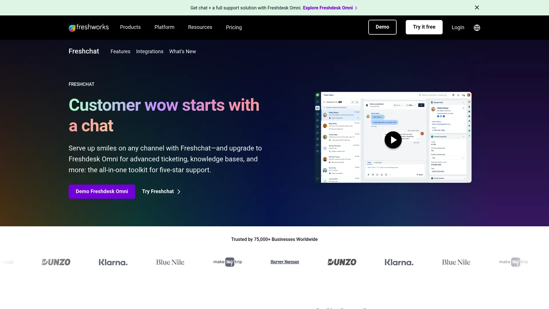 Freshchat support team dashboard