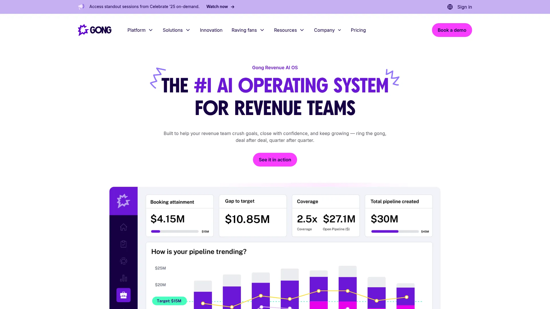 Screenshot of Gong revenue intelligence dashboard with sales analytics - an ai note taker teams rely on for revenue intelligence