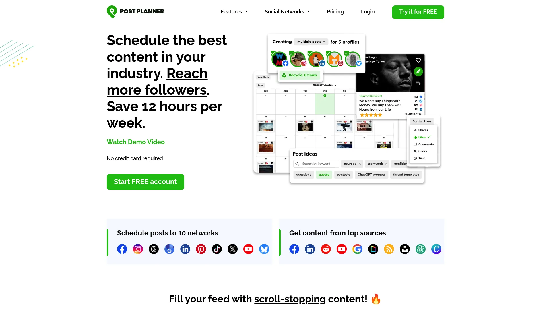 Post Planner dashboard interface