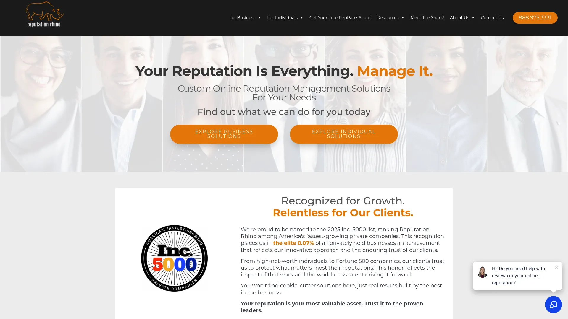 Screenshot of Reputation Rhino website highlighting legal reputation defense