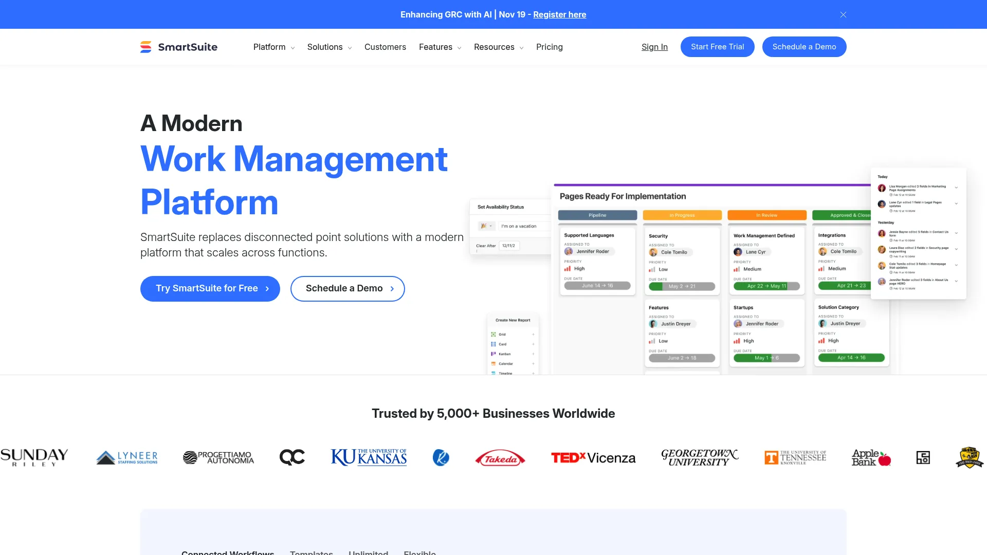 SmartSuite project management interface