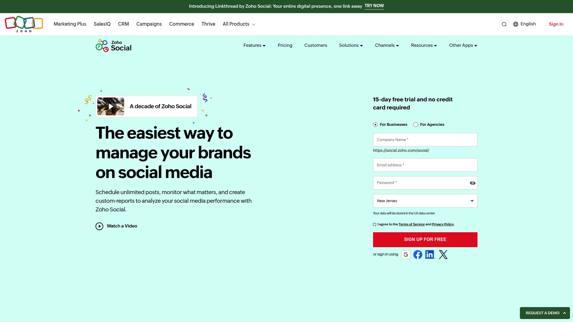 Zoho Social analytics dashboard